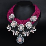 Fuchsia Beaded Opal Blush Marquise Stones Statement Necklace 